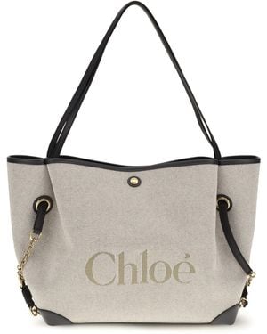 Chloé Clover Tote Bag Canvas Cotton Shoulder - White