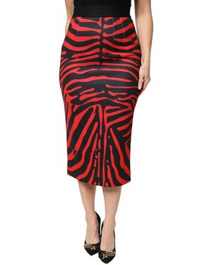 Dolce & Gabbana Zebra Print Polyester Pencil Midi Skirt And - Red