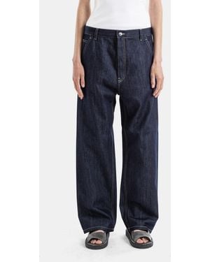 Sofie D'Hoore Pasay Raw Loose Denim Jeans With Ivory Topstitching Pants - Blue