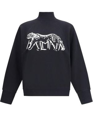 Balmain Leopard Print High-Neck Sweatshirt - Blue