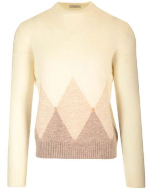 Ballantyne Double Yarn Cashmere Diamond Jumper - Natural