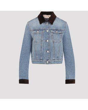 Marni Washed Bull Denim Trucker Cropped Jacket - Blue