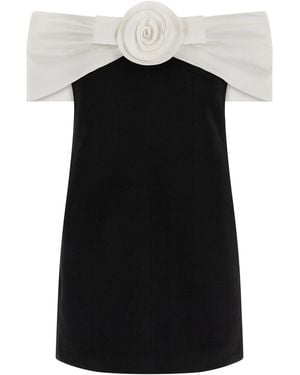 Self-Portrait Sculptural Flower-Appliqué Off-Shoulder Dress - Black