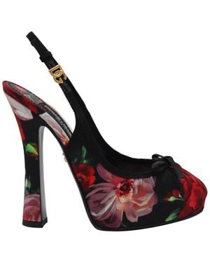Dolce & Gabbana Floral Printed Satin Slingbacks - Multicolor