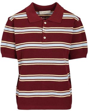 DUNST Multi Striped Polo Knit Shell: Cotton Shirt - Red