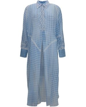Ermanno Scervino Long Shirt Dress With Lace Details Silk - Blue