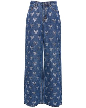 Self-Portrait Rhinestone Bow Denim Jeans - Blue