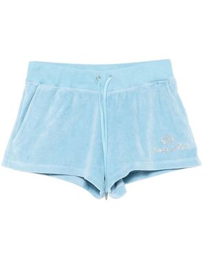 Sporty & Rich X Juicy Couture Rhinestone-Logo Velour Shorts - Blue
