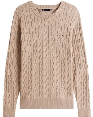 Tommy Hilfiger Cable Knit Crew Neck Sweater - Natural