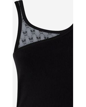 Pinko Top With Logo, Stretch Cotton, Tops - Black