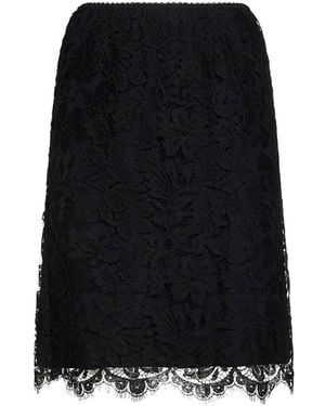 Chloé Floral Lace Straight Skirt - Black
