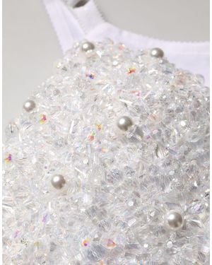 Dolce & Gabbana Pearls Beaded Corset Bustier Crop Top Elastane Polyester - Grey