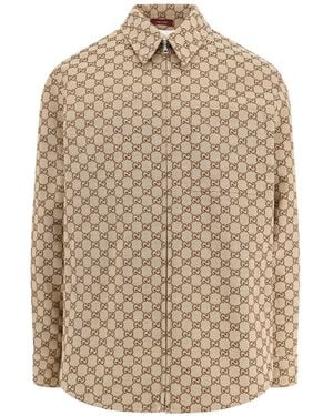 Gucci Gg Fabric Padded Overshirt Jacket - Natural