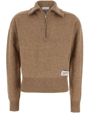 Grifoni Wool Zip-Up Jumper Top - Brown