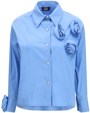 Ella Shirt With Appliqué Roses Cotton; Polyester; Elastane - Blue
