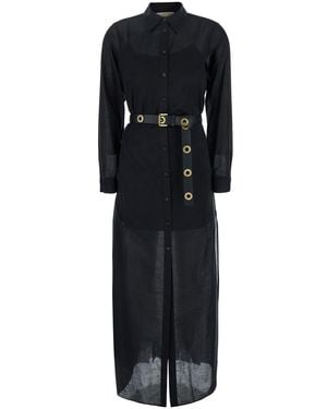 MICHAEL Michael Kors Long Dress With Classic Collar And Waist Belt - Black