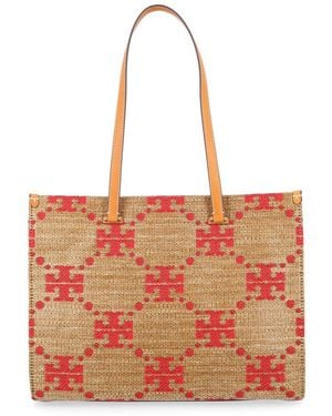 Tory Burch Handbag T Monogram Straw Handbags - Red
