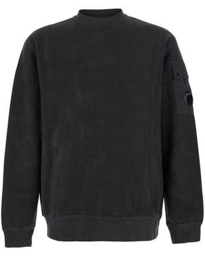 C.P. Company Round Neck Sweatshirt Fleece Cotton Sweatshirts - Black