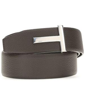 Tom Ford Brown Calf Leather Bos Taurus Belt - Gray