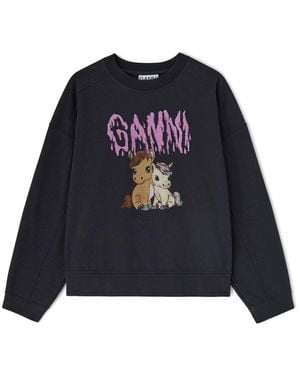 Ganni Islands Sweatshirt Cotton Sweatshirts - Black