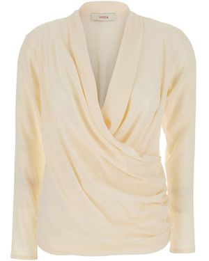 Jucca V-Neck Blouse With Draping On The Front For Shirts And Blouses - Natural
