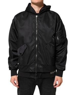 Dolce & Gabbana Nylon Hooded Full Zip Bomber Jacket Clothing - Black