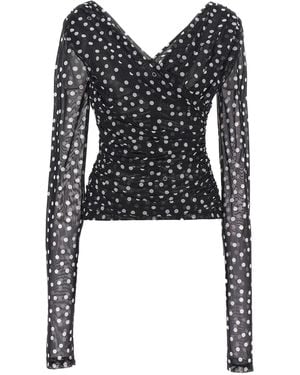 Dolce & Gabbana Polka-Dot Tulle Top With Wrap-Front Neckline - Black