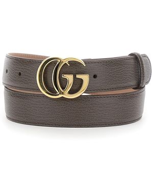 Gucci Leather Belt With Plate - Grey