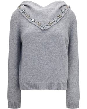 Prada Jumper With Integrated Scarf Kashmir/Capra Hircus Sweatshirts - Grey