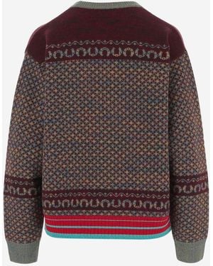 Dries Van Noten Cashmere And Wool Geometric Pattern Jumper - Grey