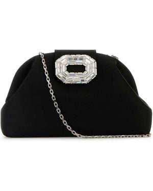 AMINA MUADDI Satin Camelia Clutch - Black