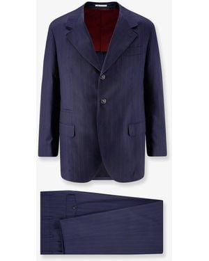 Brunello Cucinelli Virgin Wool Suit With Pinstripe Pattern - Blue