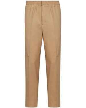 Ami Paris Wool Serge Trousers With Elasticated Waistband - Natural