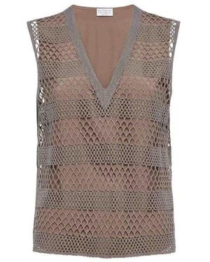 Brunello Cucinelli Brunello Cucinelli Silk Mesh Tank Top — Taupe - Brown