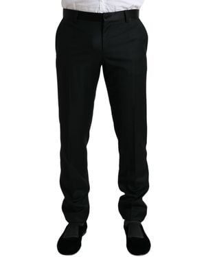 Dolce & Gabbana Wool Slim Fit Formal Trouser Dress Pants Virgin Silk Polyester - Black