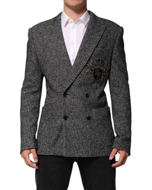 Dolce & Gabbana Herringbone Blazer Logo Detail - Black