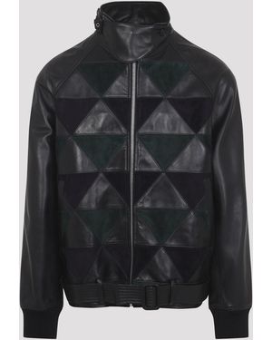 Lanvin Intarsia Calf Leather Bomber Jacket - Black