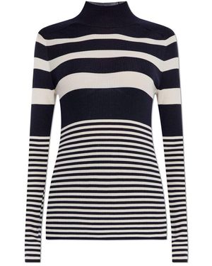 Moncler Turtleneck Striped Knit Sweater - Blue