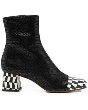 Chie Mihara Volkiara Snake-Effect Checkerboard Ankle Boots - Black