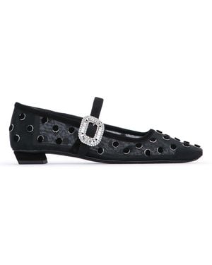 Roger Vivier Roger Vivier Crystal-Buckle Mesh Mary-Jane Heel - Black