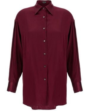 Tom Ford Plum-Colored Stretch Silk Satin *Icon Relaxed-Fit Shirt With Mother-Of-Pearl Buttons.<Br - Purple