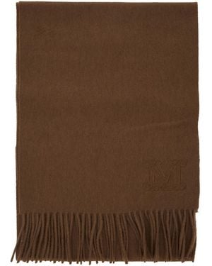 Max Mara Rectangular Scarf With Logo Embroidery Cashmere - Brown
