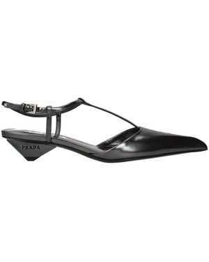 Prada Leather Flat Sandals - Black