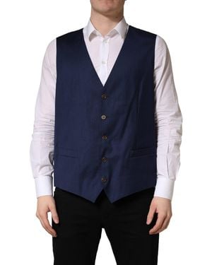 Dolce & Gabbana Wool Dress Formal Waistcoat Vest Virgin Silk - Blue