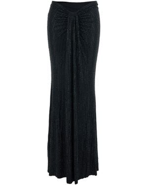 VENUJA Skirt With Draped Detail On The Front And All-Over Sequin Stripe Decoration Stretch Tech Fabric For - Black