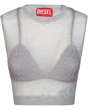 DIESEL M-Arostica Bra Detailed Sheer Knitted Top - Gray