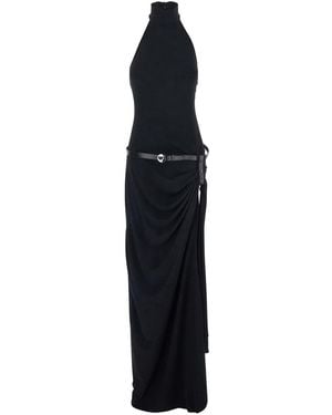 Coperni Long Dress With Open Back And Logo Belt - Black