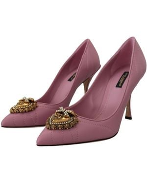 Dolce & Gabbana Leather Heart Devotion Heels Pumps Shoes - Purple