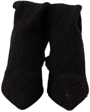 Dolce & Gabbana Stretch Socks Knee High Booties Shoes Fabric - Black