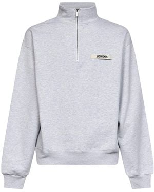 Jacquemus The Gros Grain Zipped-Rollneck Sweatshirt - Gray